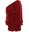 Saint Laurent One-shoulder Floral-print Silk-georgette Mini Dress In Red