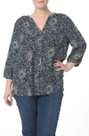 Nydj Printed Pintuck-back Blouse In Navy