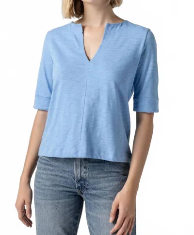 Lilla P Loose Knit Slub Split Neck Tee In Malibu In Blue