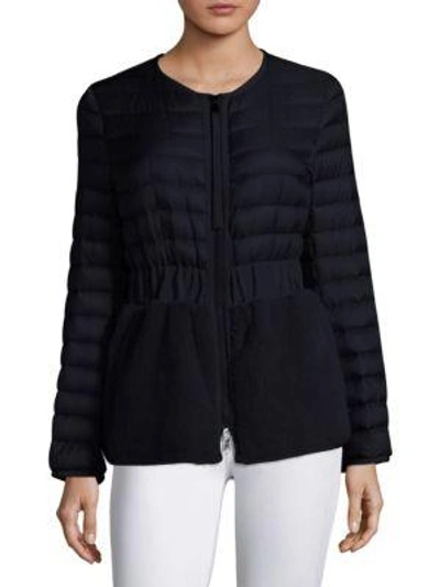 Moncler Hellolite Zip-front Quilted Puffer Coat With Mink Fur In Navy