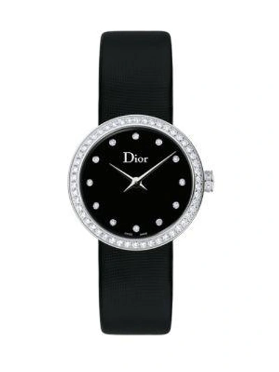 Dior La D De  Diamond, Stainless Steel & Satin Strap Watch In Black