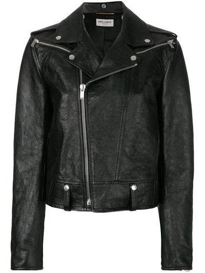 Saint Laurent Zipped Biker Jacket In Black