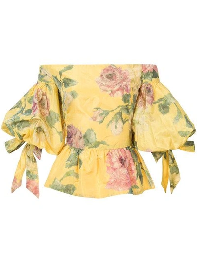 Marchesa Couture Yellow Floral Off Shoulder Taffeta Skirt