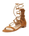 STUART WEITZMAN TIE-UP SUEDE GLADIATOR SANDAL, CAMEL,PROD134750559