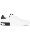 Dolce & Gabbana Portofino Leather Sneakers With Rubberized Logo Shoes In White