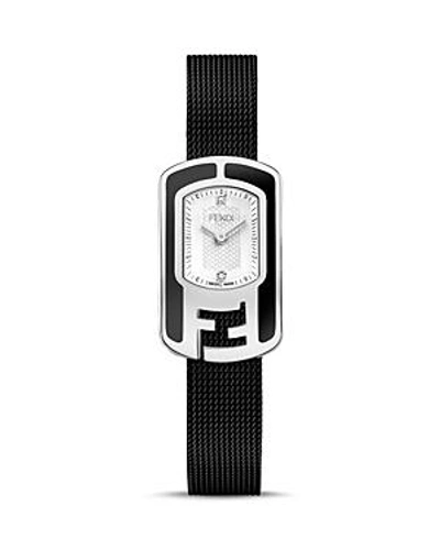 Fendi Chameleon Diamond Mesh Strap Watch, 18mm In Black/ White Opalin/ Silver