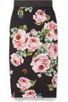 DOLCE & GABBANA FLORAL-PRINT STRETCH-SILK CHARMEUSE MIDI SKIRT