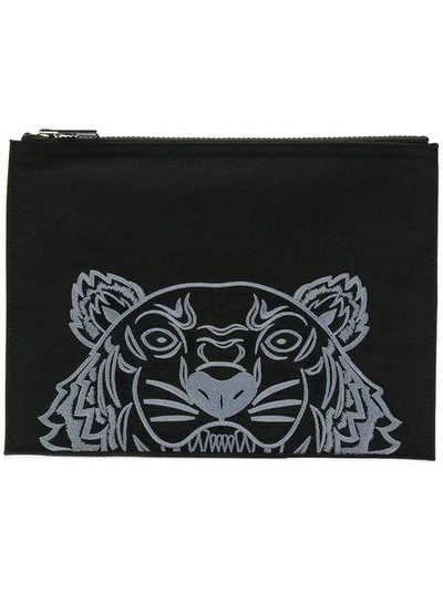 Kenzo Tiger Embroidered Clutch In Black