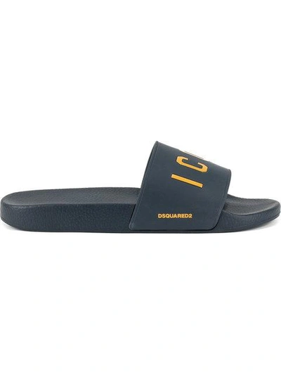 Dsquared2 Icon Printed Rubber Slide Sandals In Blue