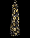 MICHAEL KORS Graphic Floral Georgette Halter Gown