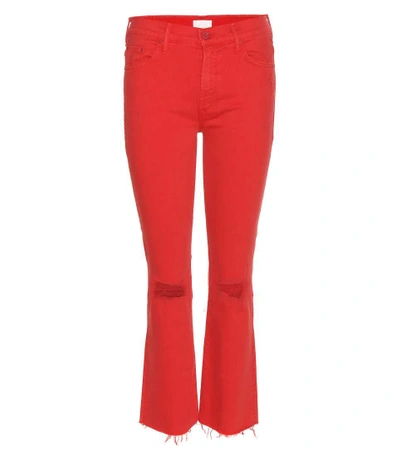 Mother Insider Crop Step Fray Flared Jeans In Firecracker