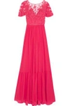 ZUHAIR MURAD WOMAN EMBELLISHED EMBROIDERED TULLE AND PLEATED SILK-BLEND GEORGETTE GOWN PINK,US 4772211933208945