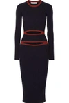 VICTORIA BECKHAM WOMAN CUTOUT RIBBED-KNIT MIDI DRESS NAVY,US 4772211931889224