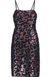 MARC BY MARC JACOBS MARC BY MARC JACOBS WOMAN METALLIC LEOPARD-JACQUARD MINI DRESS FUCHSIA,3074457345618025539