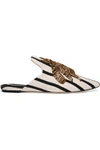 SANAYI313 WOMAN EMBROIDERED STRIPED CANVAS SLIPPERS IVORY,US 4772211931509359