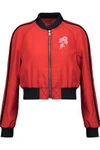 CINQ À SEPT WOMAN EMERSON CROPPED EMBROIDERED SILK-SATIN BOMBER JACKET RED,US 2526016082577191