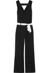 KARL LAGERFELD WOMAN BELTED TWO-TONED CUTOUT CREPE JUMPSUIT BLACK,US 4772211933201990