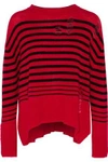 ENZA COSTA WOMAN DISTRESSED STRIPED WOOL AND CASHMERE-BLEND SWEATER RED,US 2526016084591332