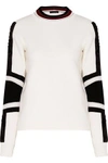 BELSTAFF WOMAN KAYDENCE FAUX FUR-TRIMMED TWO-TONE WOOL SWEATER OFF-WHITE,GB 2526016084603383