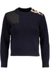 MARC BY MARC JACOBS WOMAN SHELL-PANELED RIBBED WOOL SWEATER MIDNIGHT BLUE,US 4772211931006993