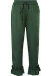 MOTHER OF PEARL MOTHER OF PEARL WOMAN FINLEY CROPPED RUFFLE-TRIMMED SATIN-CREPE TAPERED PANTS FOREST GREEN,3074457345617765388