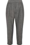 BRUNELLO CUCINELLI WOMAN PINSTRIPED WOOL AND LINEN-BLEND TAPERED PANTS GRAY,US 2526016083741370