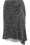 DION LEE WOMAN DRAPED EMBELLISHED MESH SKIRT SILVER,US 4772211931482974