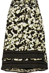 PROENZA SCHOULER WOMAN ASYMMETRIC LATTICE-TRIMMED PRINTED SILK-CHIFFON SKIRT BLACK,US 1914431941034286