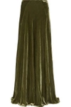 ETRO WOMAN PLEATED VELVET MAXI SKIRT ARMY GREEN,US 4772211933653566