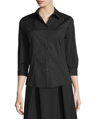 Carolina Herrera Three-quarter Sleeve Classic Shirt In Black