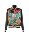 Valentino Tropical Print Satin Bomber Jacket In Green