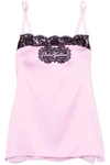DOLCE & GABBANA EMBROIDERED LACE-TRIMMED STRETCH SILK-BLEND SATIN CAMISOLE