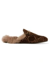 GUCCI Princetown horsebit-detailed shearling-lined logo-jacquard slippers