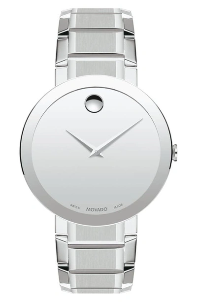 Movado Men's Swiss Sapphire Stainless Steel Bracelet Watch 39mm In Silver