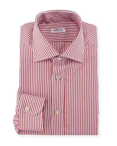 Kiton Multi-stripe Cotton Dress Shirt, Red