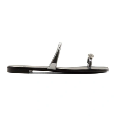 Giuseppe Zanotti Metallic Crystal Toe-ring Flat Sandal, Anthracite In Silver