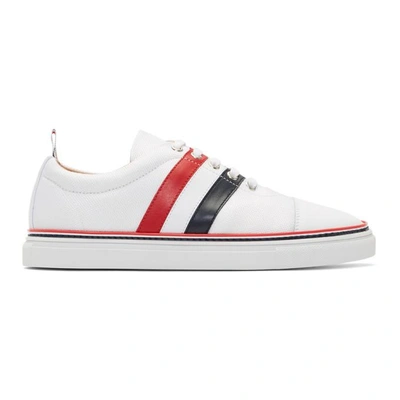 Thom Browne Straight Striped-leather Canvas Low-top Trainers In White