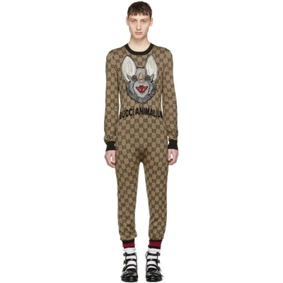 Gucci Brown Wool Gg Supreme Jumpsuit