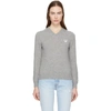 Comme Des Garçons Play Grey Heart Patch V-neck Sweater In Light Grey