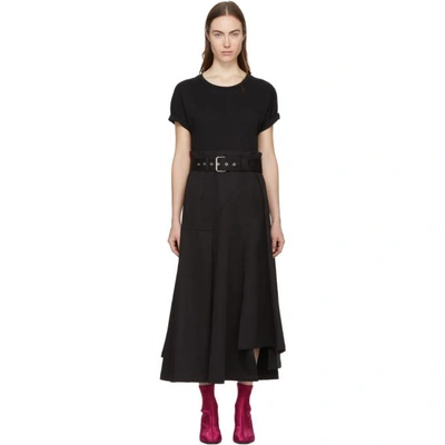 3.1 Phillip Lim / フィリップ リム Belted Cotton-blend Jersey And Cotton-canvas Midi Dress In Black