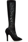 DOLCE & GABBANA WOMAN EMBROIDERED LASER-CUT MESH ANKLE BOOTS BLACK,US 1071994537765868