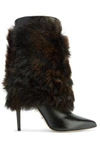 SERGIO ROSSI WOMAN LAYERED SHEARLING AND LEATHER BOOTS DARK BROWN,US 4772211931962678