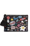 ANYA HINDMARCH WOMAN GEORGINA ALL OVER STICKERS LEATHER CLUTCH BLACK,US 4772211931984738