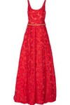 MARCHESA NOTTE WOMAN CRYSTAL-EMBELLISHED BROCADE GOWN RED,US 1071994536762714