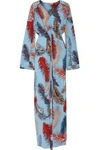 EMILIO PUCCI WOMAN RUFFLE-TRIMMED PRINTED SILK-CREPE MAXI DRESS LIGHT BLUE,GB 2526016084160458