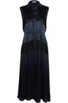 GANNI WOMAN FRINGED SATIN MIDI SHIRT DRESS NAVY,US 4772211930111322