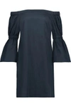 Tibi Woman Off-the-shoulder Shirred Cotton-poplin Mini Dress Midnight Blue In Midnight Blue