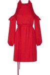 PASKAL WOMAN CUTOUT RUFFLE-TRIMMED BRUSHED-TWILL DRESS RED,US 110842751669300