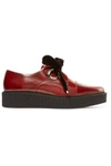 MARC BY MARC JACOBS WOMAN KENT VELVET BOW-EMBELLISHED PATENT-LEATHER BROGUES RED,US 1071994539411490