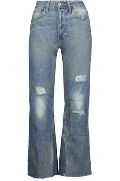 Re/done Woman Faded High-rise Bootcut Jeans Mid Denim